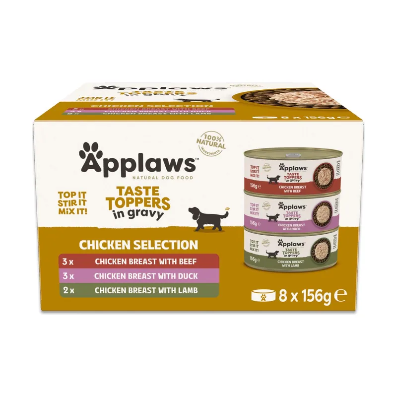 Applaws Taste Toppers con caldo latas para perros 8 x 156 g