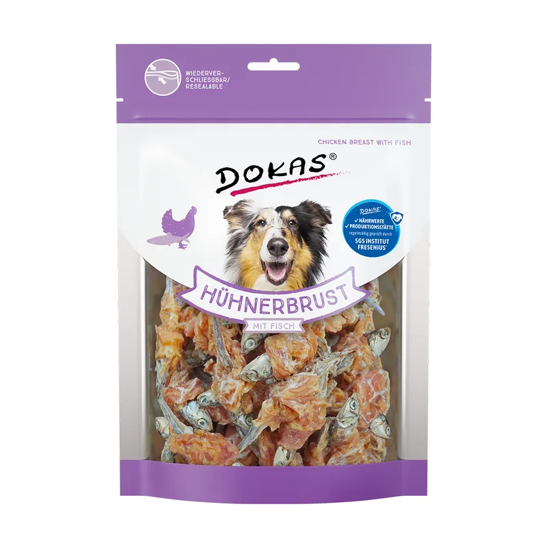 Snack de pollo y pescado para mascotas