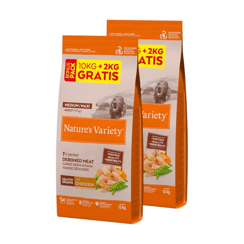 Nature's Variety 24 kg 20 + 4 kg Healthy Grain Adult Medium Maxi Pollo pienso