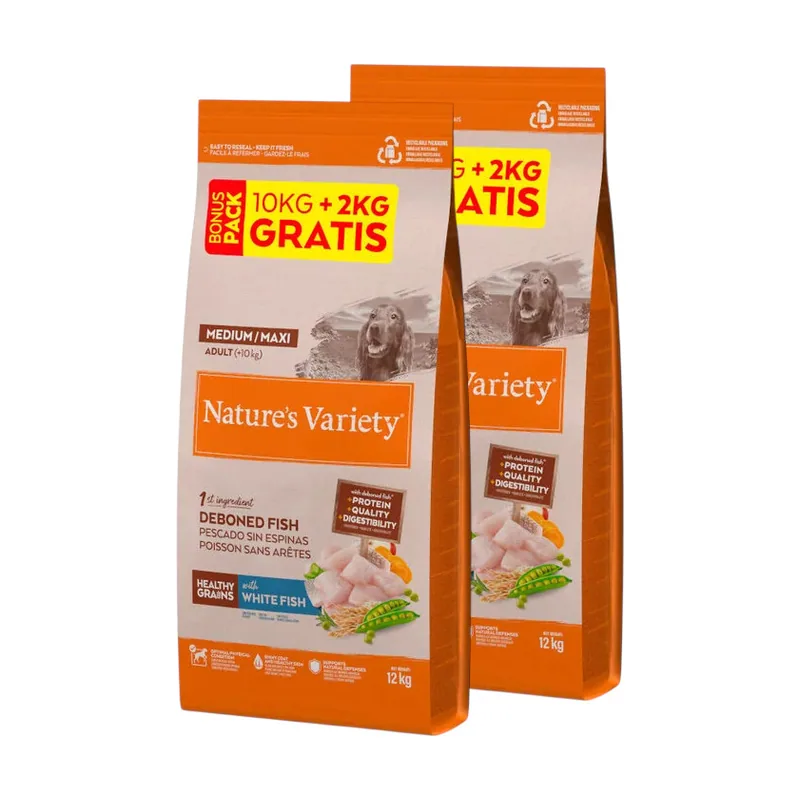 Nature's Variety 24 kg 20 + 4 kg Healthy Grains Adult Medium Maxi Pescado