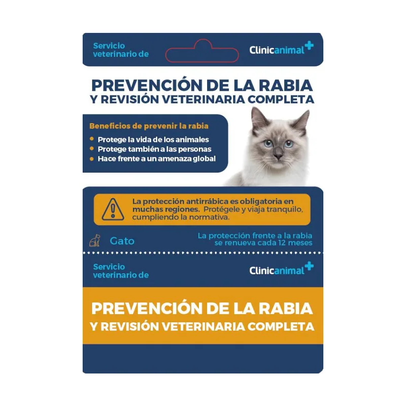 Clinicanimal prevención de la rabia + revisión veterinaria completa para gato