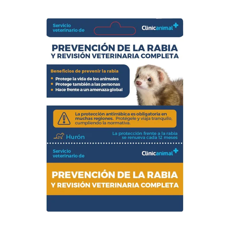 Clinicanimal prevención de la rabia + revisión veterinaria completa para hurones