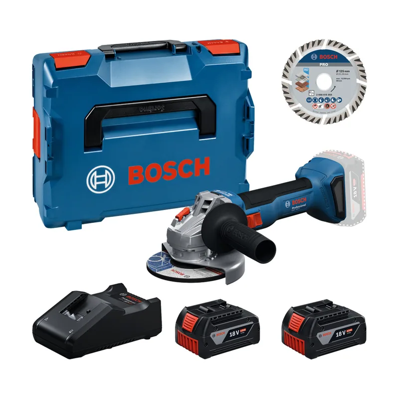 Bosch Juego de herramientas Amoladora angular a batería con 2 baterías de 4.0 amperios hora