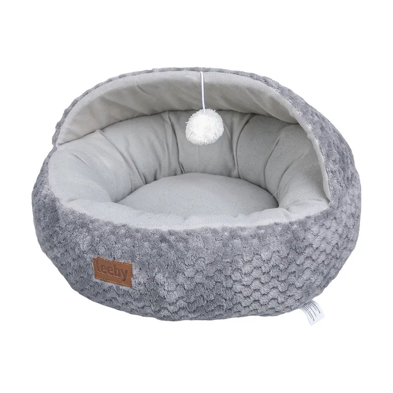 Leeby Cuna Gris y Blanco con Juguete para gatos