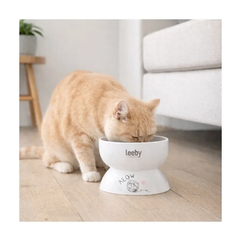Leeby Comedero Elevado de Cerámica Blanco para gatos