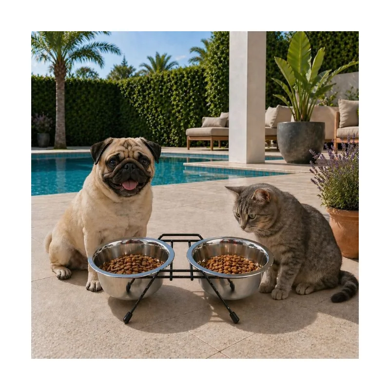 Leeby Comedero Doble de Acero Inoxidable con Soporte para perros y gatos