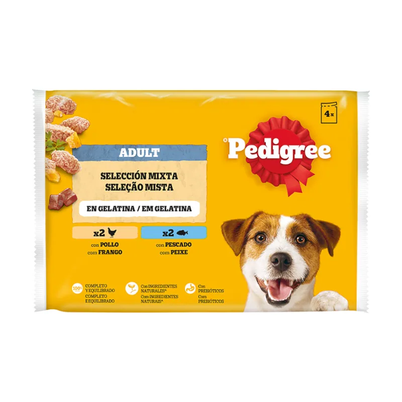 Pedigree 4 sobres x 100 g Pollo y Pescado Gelatina en Bolsita