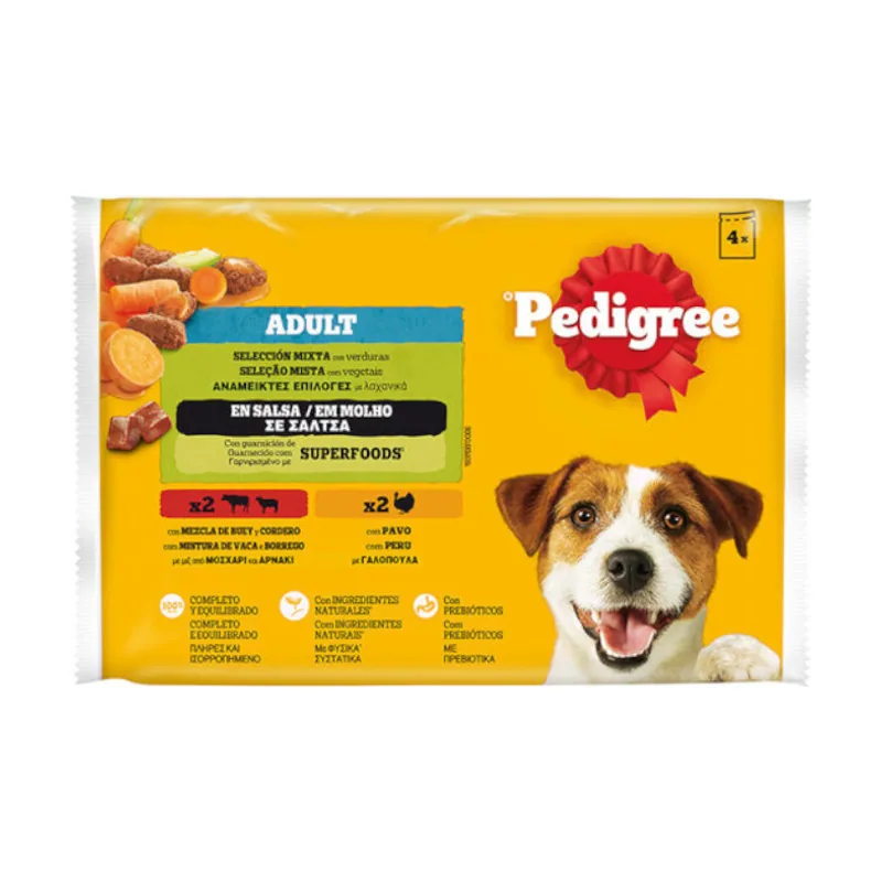 Pedigree 4 sobres x 100 g Adulto Selección de Carnes Sobre en Salsa