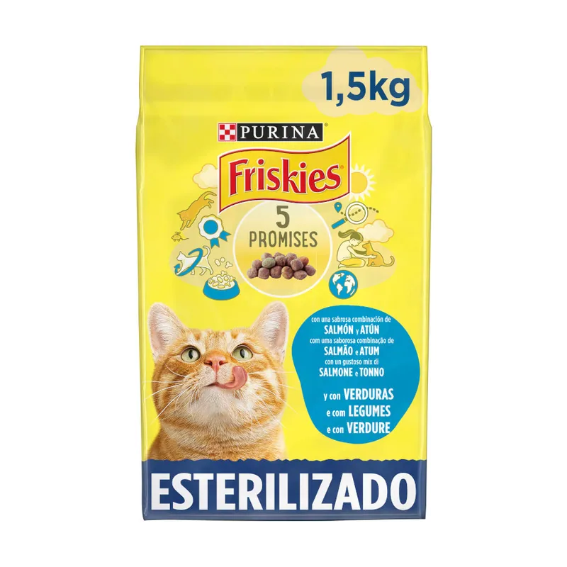 Friskies 1.5 kg Purina Sterilized Pienso para gatos con salmón
