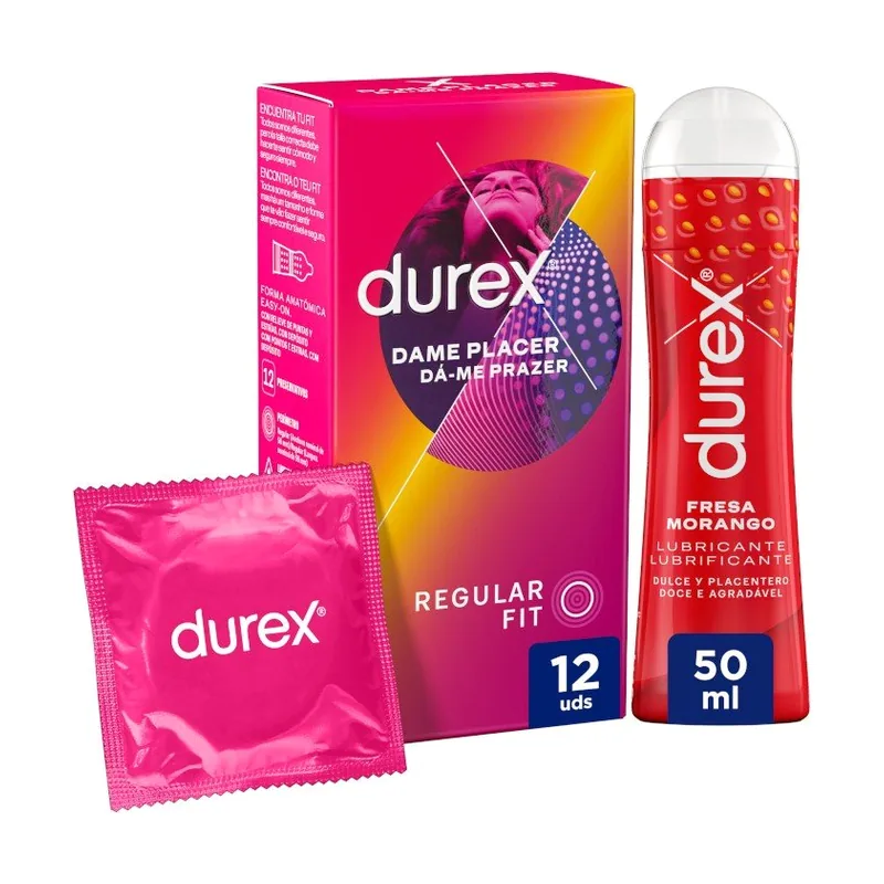 Pack Preservativo Dame Placer 12 Condones + Lubricante Fresa 50 ml
