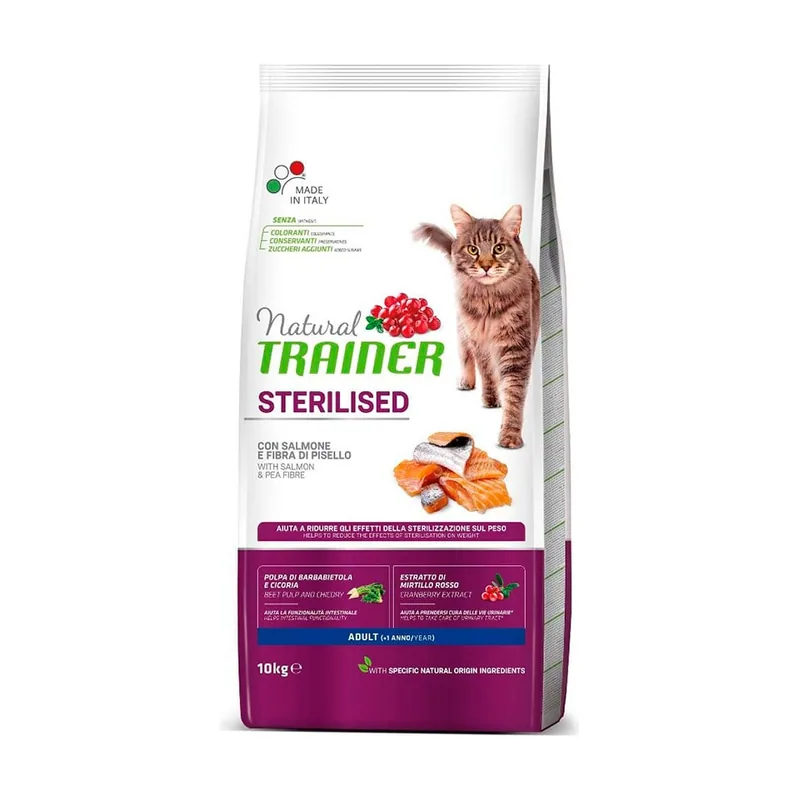 Natural Trainer 10 kg Adult Sterilised Salmón pienso para gatos