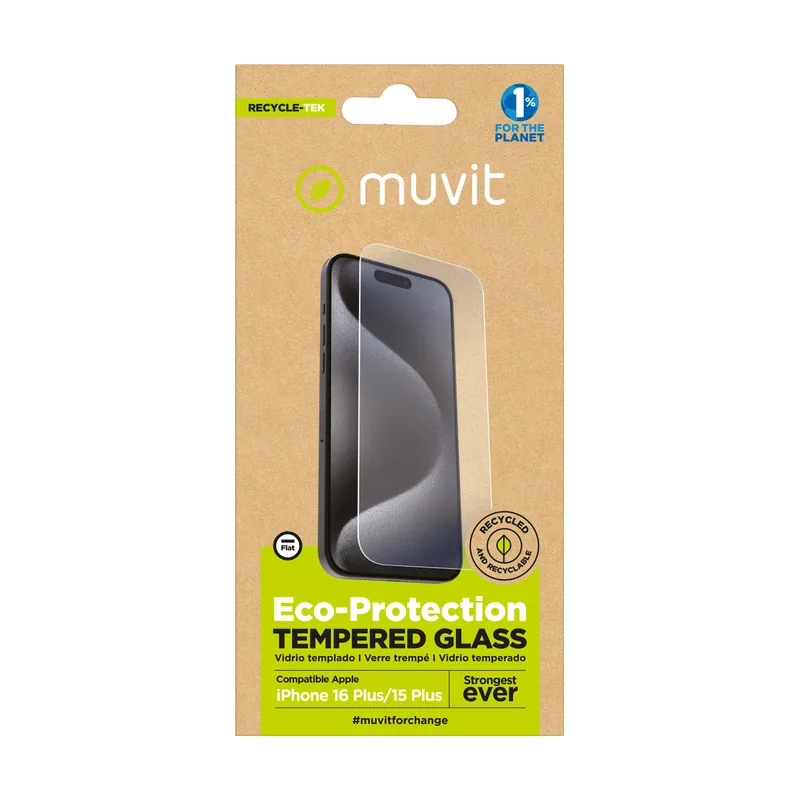 For change protector pantalla recycletek compatible con apple iphone 16 plus/15 plus vidrio templado plano