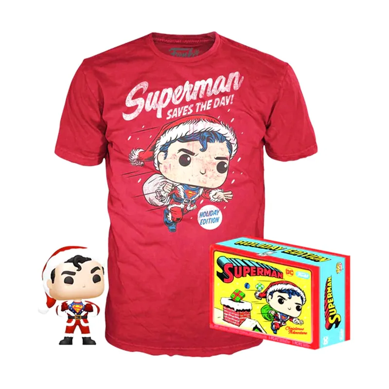Set Figura Pop & tee DC Comics Superman Exclusive Flocked Muñecos acción