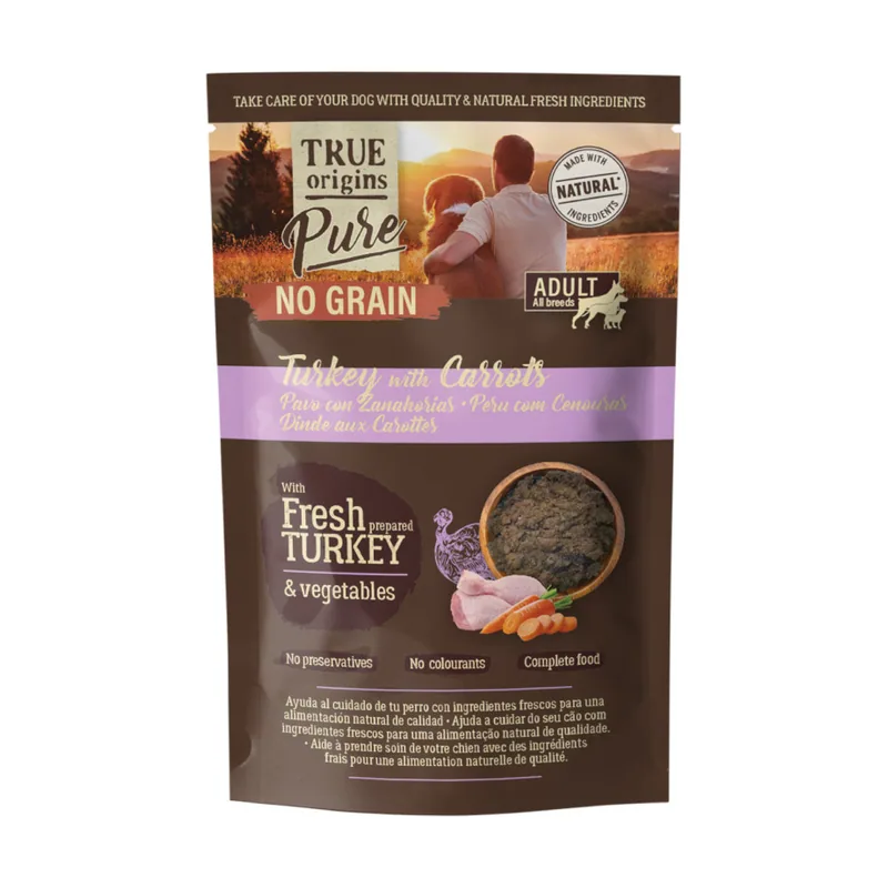 True Origins 150 g Pure Pavo con Zanahorias sobre