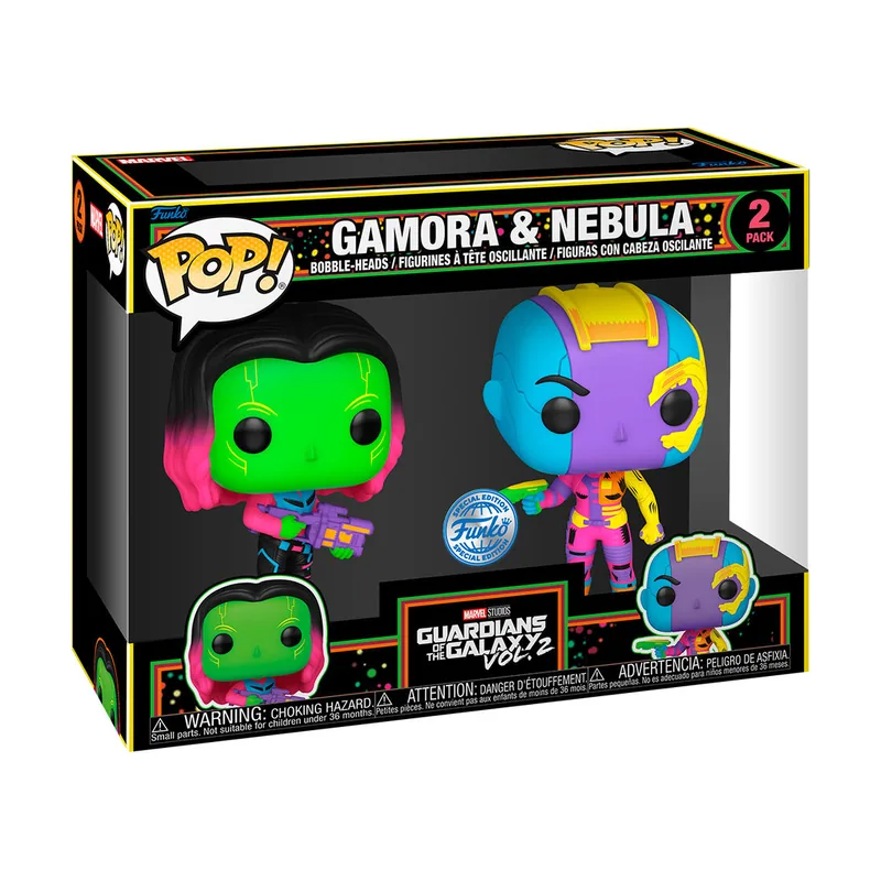 Pop! Marvel Colección de figuras de vinilo de luz negra MCU Glow Toy (Gamora y nebulosa paquete 2