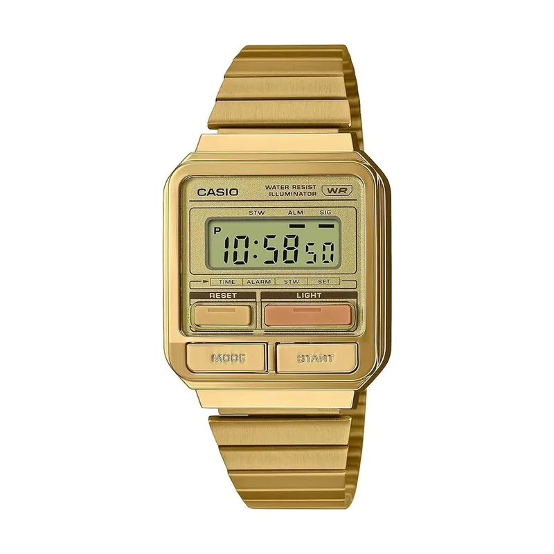 Reloj Cuarzo Unisex 40,00 mm con dial Digital Oro y Correa de Pulsera de Metal Oro A120WEG-9AEF