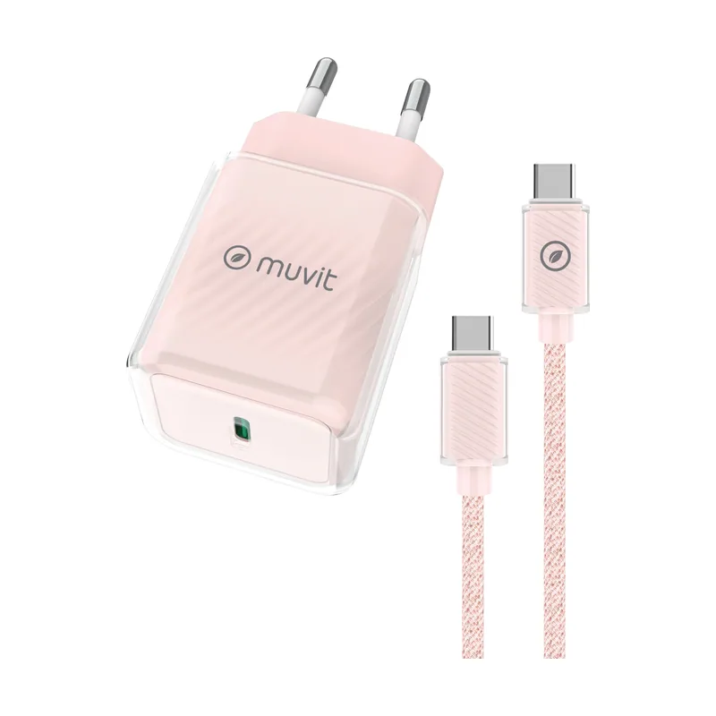 Muvit for change pack cargador de pared glass tipo c pd 30w + cable tipo c a tipo c 3a