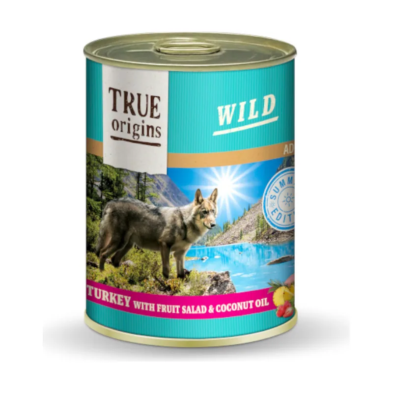 True Origins 400 g Wild Summer Pavo con Ensalada de Frutas y Aceite de Coco lata
