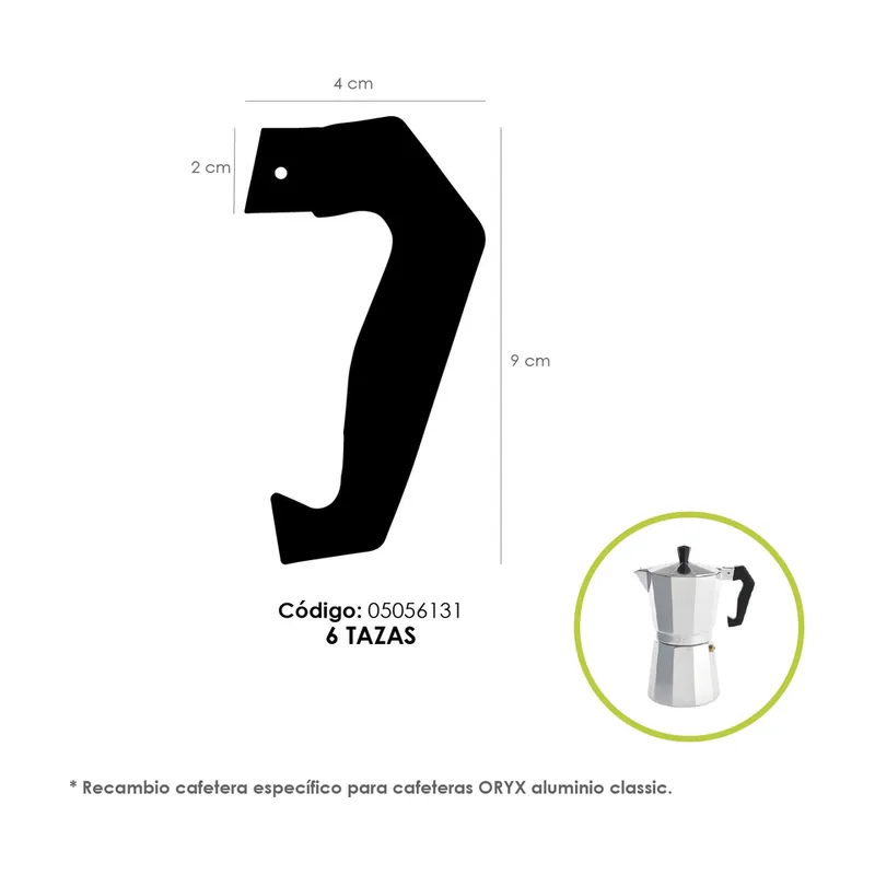 Mango cafetera alumino classic 6 tazas