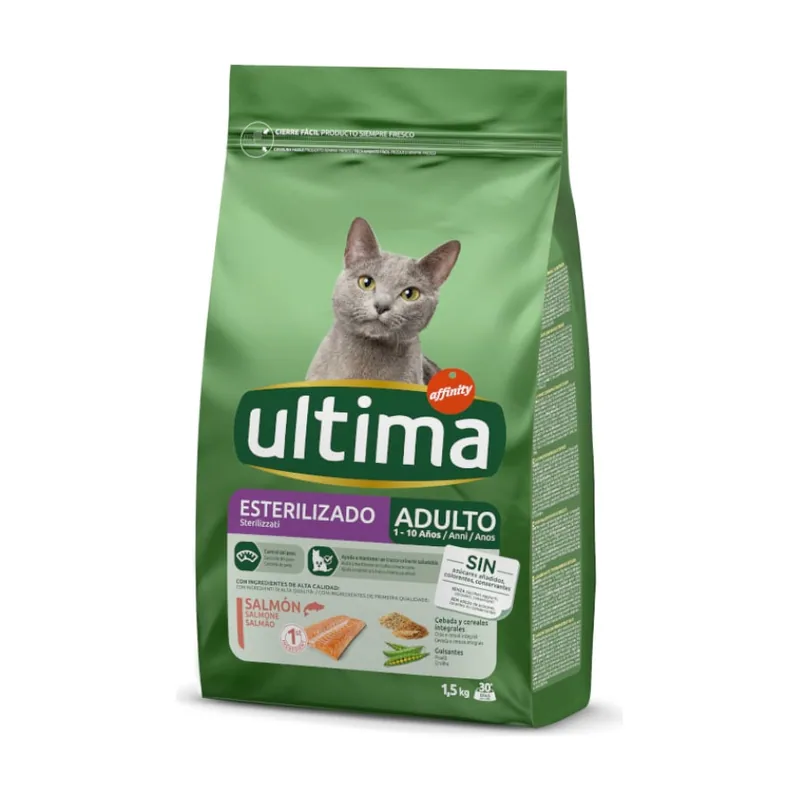 Ultima 7.5 kg Affinity Adult Sterilized Salmón y Cebada pienso para gatos