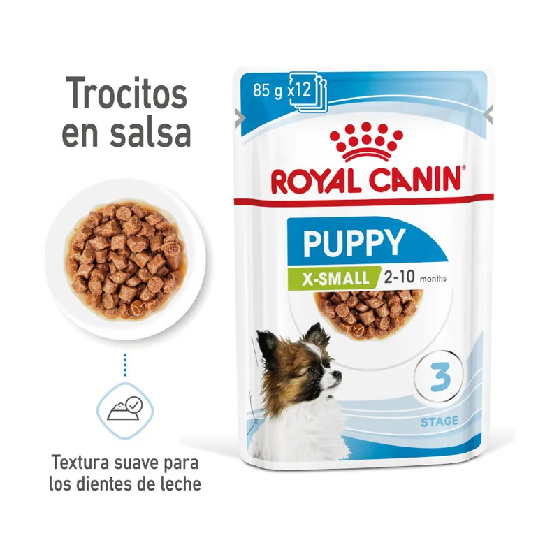 Royal Canin 85 g X-Small Puppy Trocitos en Salsa sobre