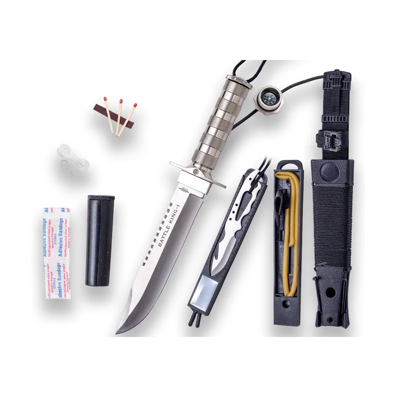 Cuchillo DE Supervivencia Battle King I. Puño DE Aluminio Y Hoja DE 20,5 CM.INCLUYE KIT DE SUPERVIVENCIA.FUNDA DE Nylon Y PVC