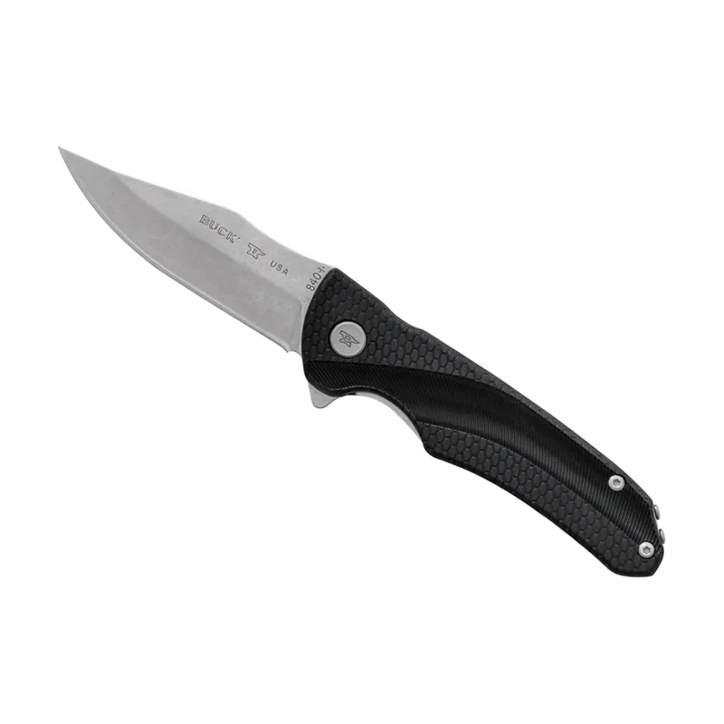 Buck Knives STE 0840BKS1 Cuchillo de Caza 840 plegable Folding Selkirk con hoja de acero inoxidable 420HC 58-60 HRC de 7,9 cm y mango Nylon negro relleno de vidrio. Clip de bolsillo