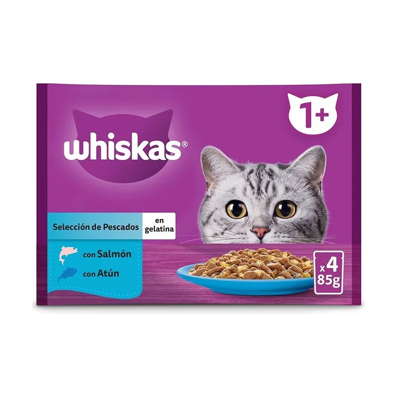 Whiskas 4 sobres x 85 g Salmón y Atún Gelatina en Bolsita