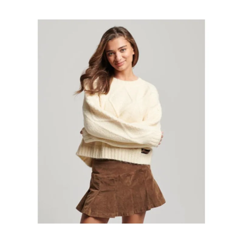 Jersey en punto trenzado grueso blanco leche W6110498A