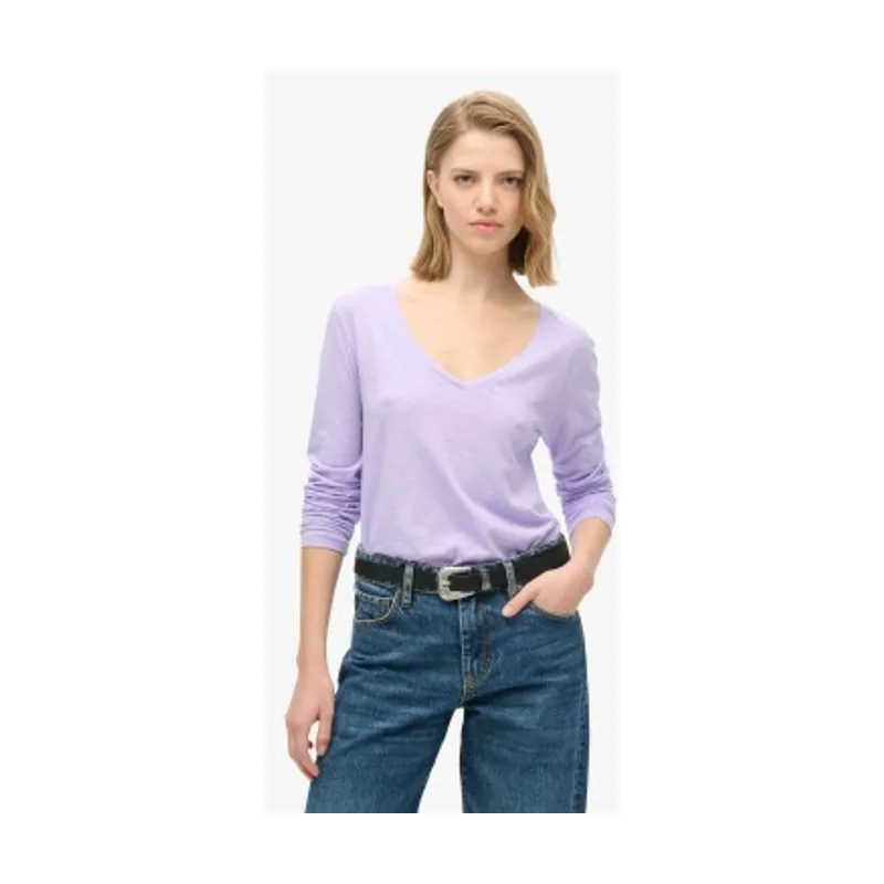 Camiseta de punto de manga larga con cuello de pico W6011974A