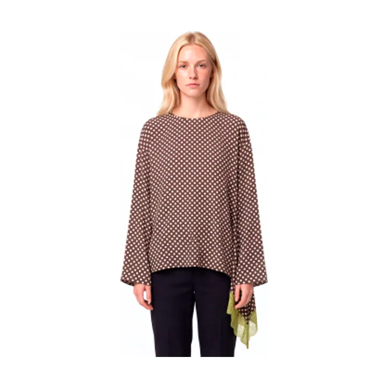 Blusa asimétrica con ribete de encaje Mcovacillo 2626196014200