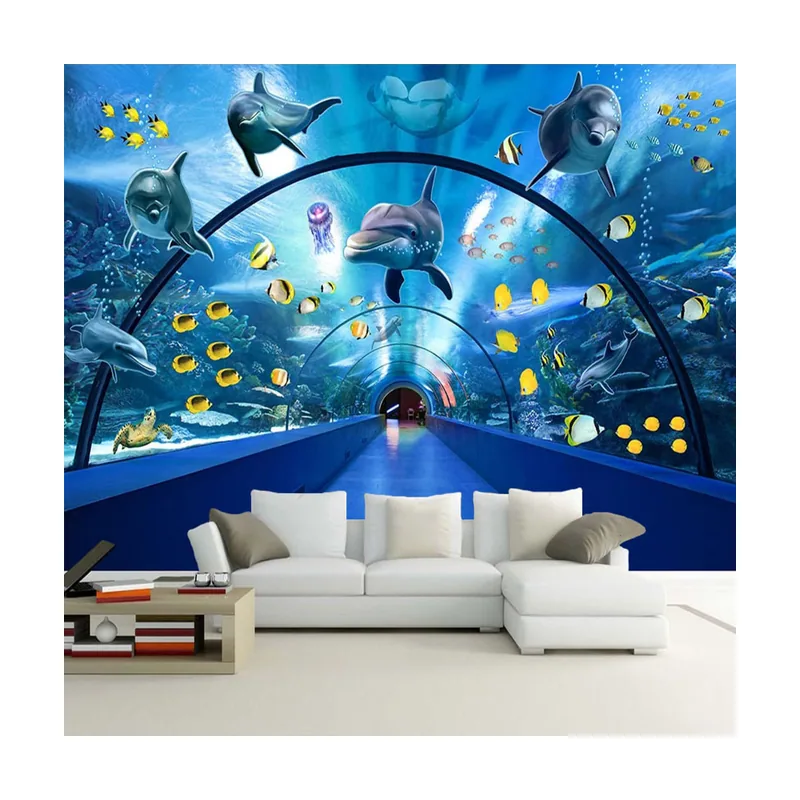UKWCDSKK Papel Pintado Mural Mundo Submarino Delfín Ballena 3D tridimensional Creativo Espacio Póster Mural Decorativo