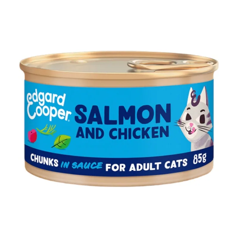 Edgard & Cooper 85 g Adult Trocitos de Salmón y Pollo en Salsa lata
