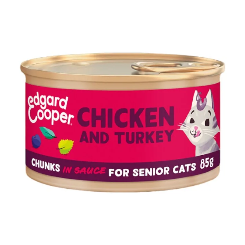 Edgard & Cooper 85 g Senior Trocitos de Pollo y Pavo en Salsa lata