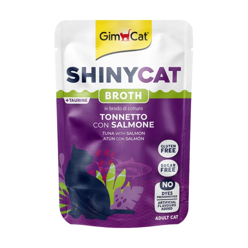 GimCat 70 g atún y salmón en caldo sobre