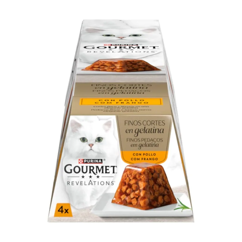 Gourmet 4 tarrinas x 57 g Revelations Finos Cortes de Pollo en gelatina