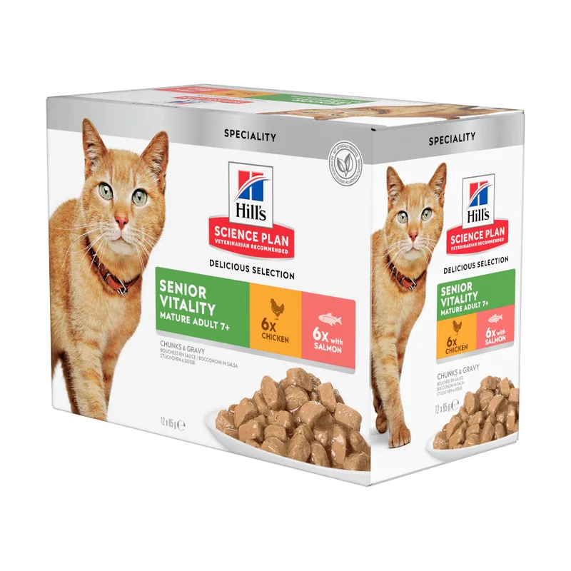 Hill's 12 sobres x 85 g Science Plan Senior Vitality Pollo y Salmón Sobre en salsa
