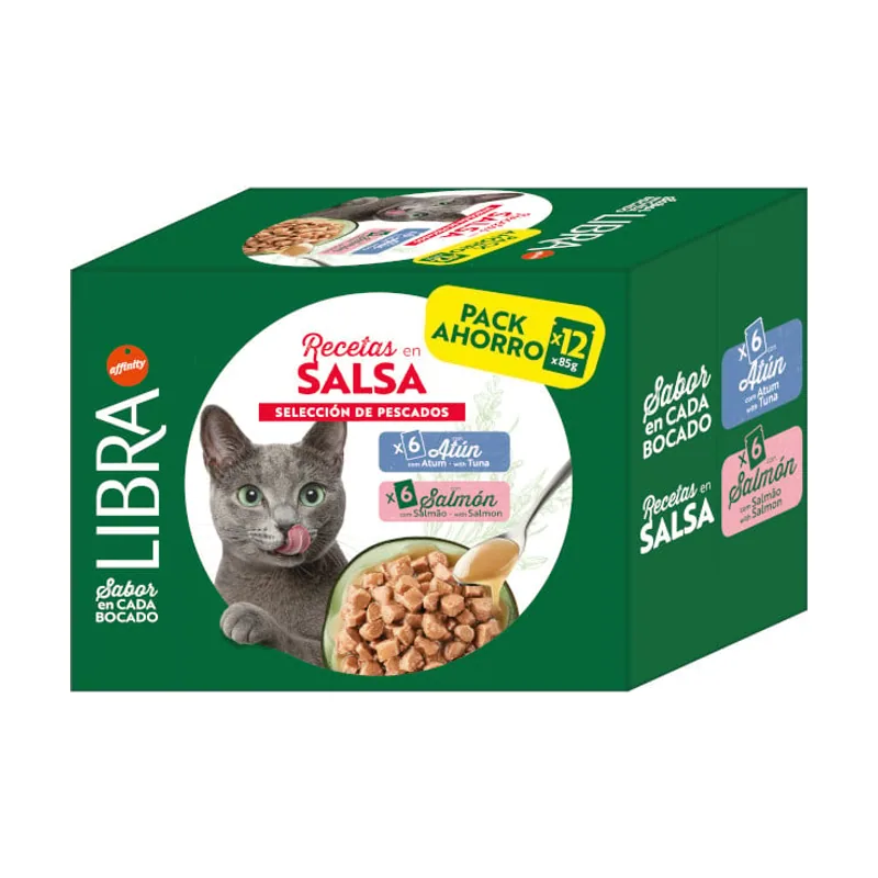 Libra 12 sobres x 85 g Salmón y Atún Sobres en Salsa