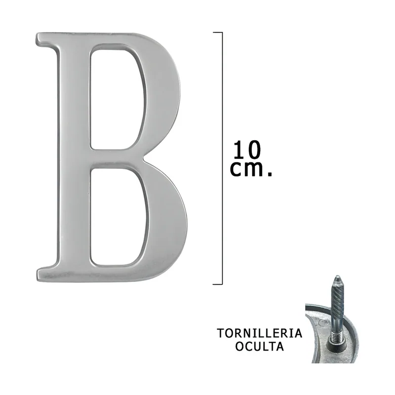 - Letra Metal "B" Plateada Mate 10 cm. con Tornilleria Oculta Blister 1 Pieza