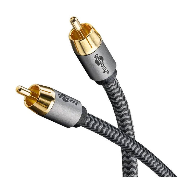 65299 Cable RCA mono de 10 m/Cable de audio para dispositivos de alta fidelidad con subwoofer/Cable textil flexible/Cable coaxial digital/Conexiones chapadas en