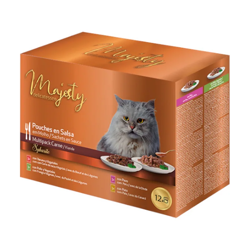 Majesty 12 sobres x 100 g Multipack Sobres Salsa Carne en Salsa
