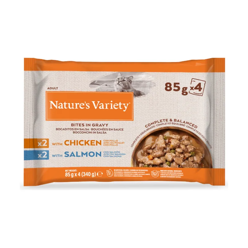 Nature's Variety 4 sobres x 85 g Adult Pollo y Salmón Sobres en Salsa