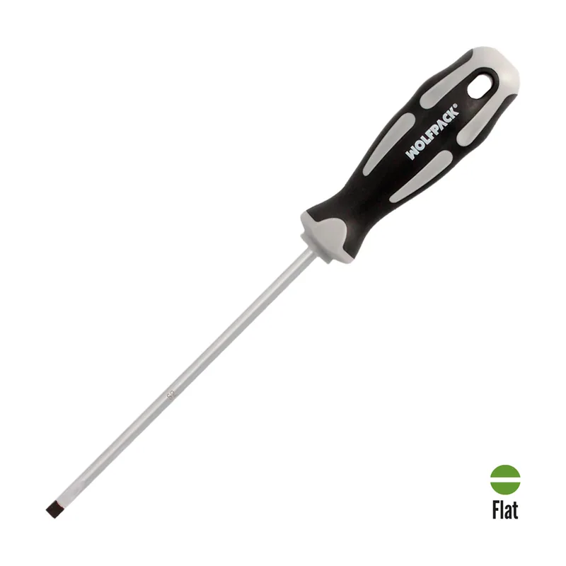 Destornillador Plano Vaciado Acero S2 Mango TPR Bimaterial. Medida 1,2 x Ø 6,0 x 150 mm.