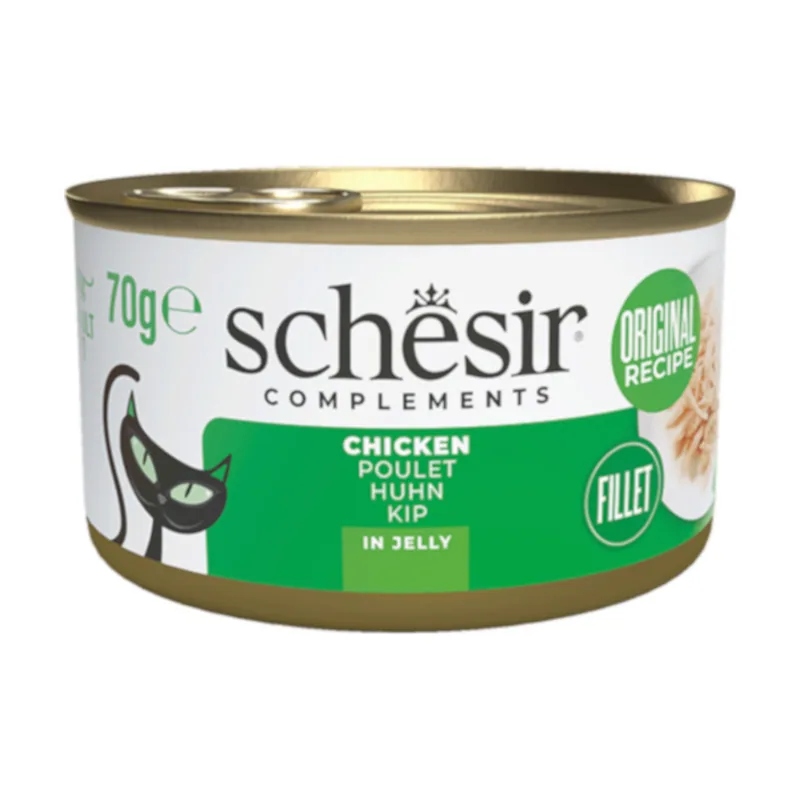 Schesir 70 g Filetes de Pollo con Jamón en Gelatina lata