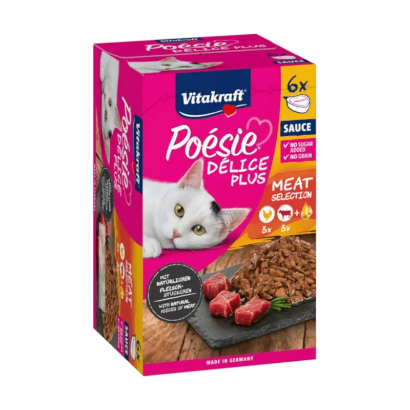 Vitakraft 6 sobres x 85 g Poésie Délice Plus Selección de Carnes tarrina