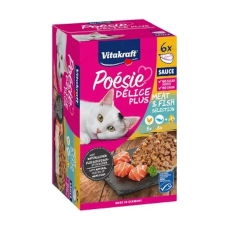 Vitakraft 6 sobres x 85 g Poésie Delice plus Pollo y Salmón Tarrina en Salsa