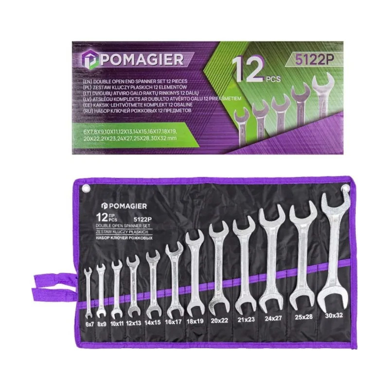 WMC Tools Pomagier Juego de llaves combinadas de 12 piezas sobre rollo de lienzo
