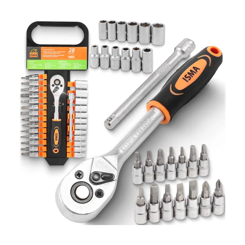 Juego de llaves de Vaso con carraca 1/4 28 Piezas y puntas de destornillador hexagonales,puntas torx
