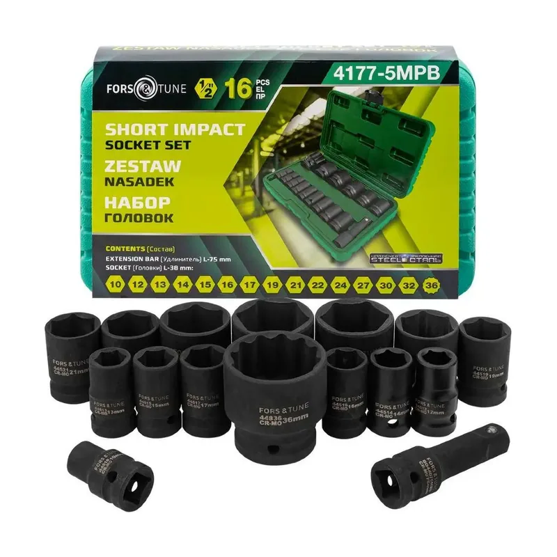 Juego de accesorios de impacto 1/2" 16 piezas hexagonales 8-27mm
