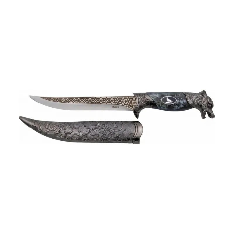 Daga Decorativa S0524L Lobo 31,5 cm con Hoja de Acero Grabada 16,5 cm